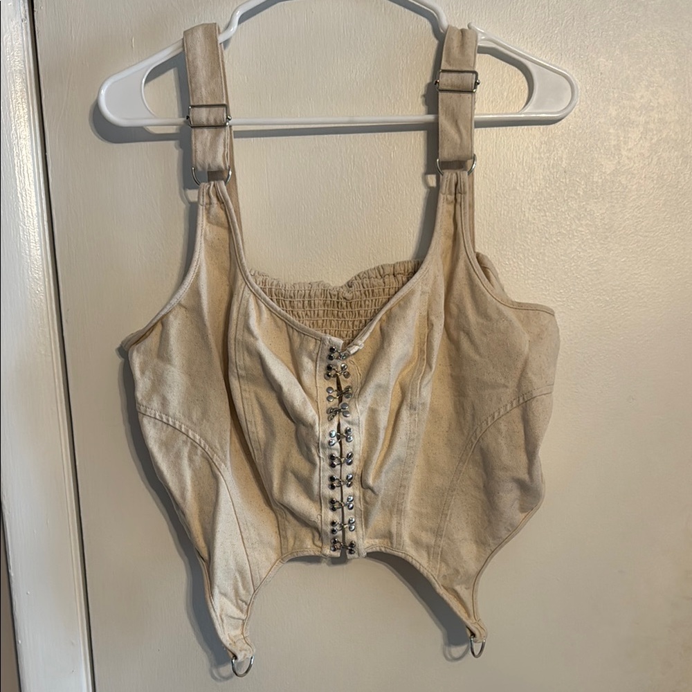 Cider Beige Crop Top with Buckle Straps